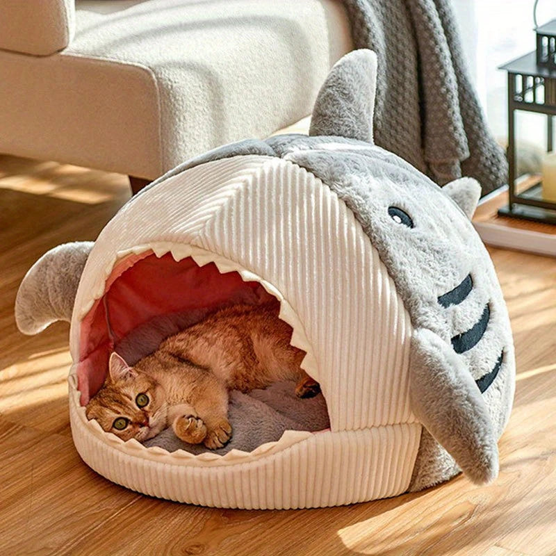 Plush Hooded Cat Cave Bed Round Semi‑Enclosed Shell Pet Nest Washable Anti‑Slip Warm All Season Sleeping Bed For Cats Small Dogs Pi-Mart