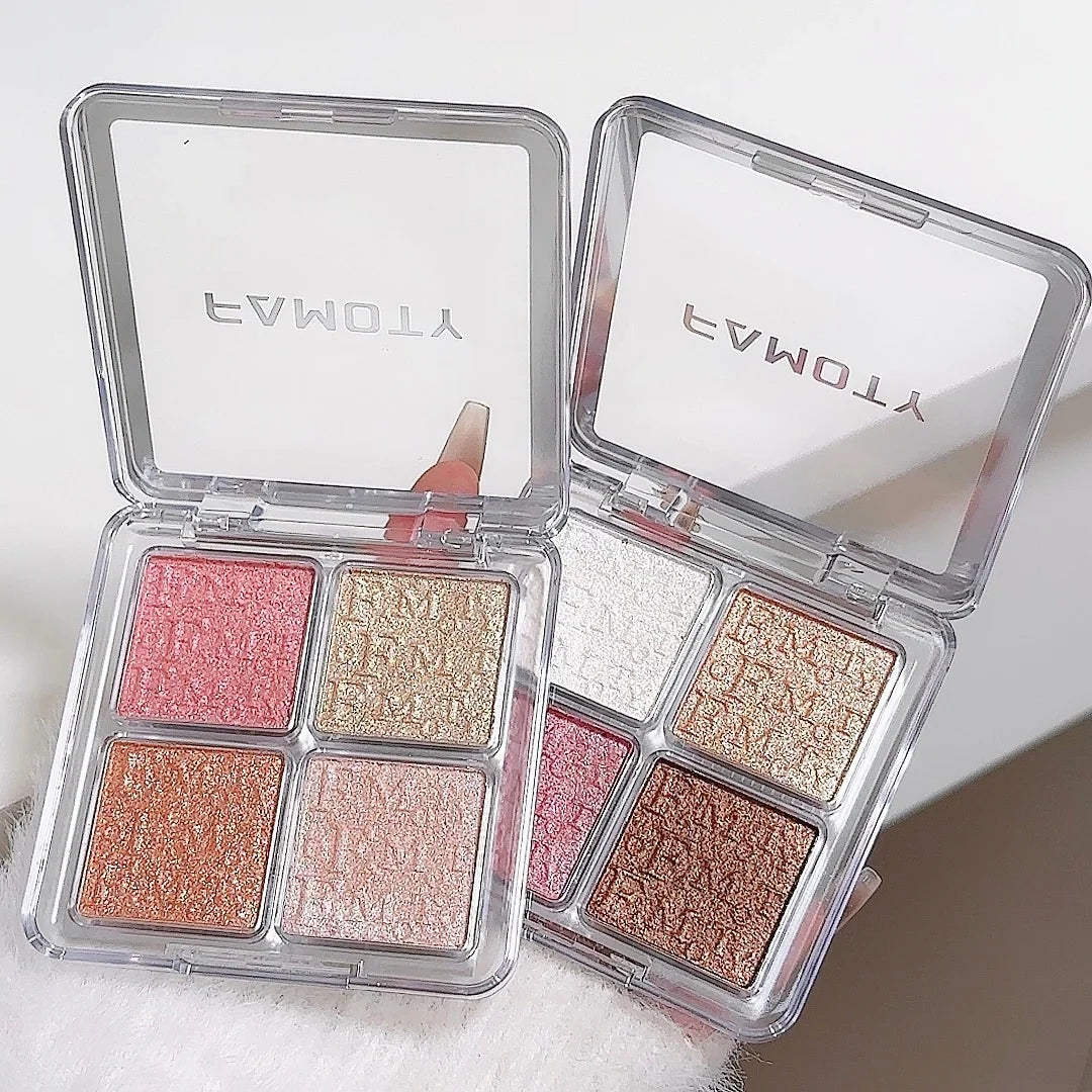 4-Color Face Highlighter Palette, Pearly Glitter Shimmer Smooth Baked Powder, Lasting Sparkling Highlighter Makeup LadyShow.Store