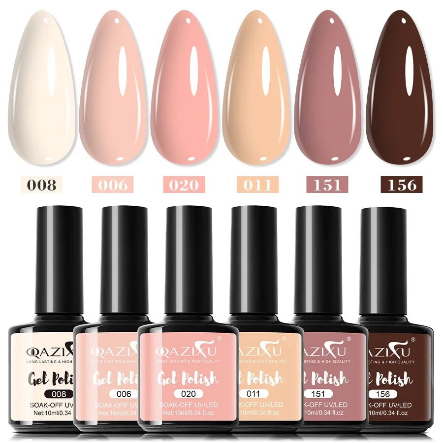 6Pcs Gel Nail Polish Set Milk Tea Popular Color UV LED Nail Gel for Nail Art Easy Apply & Soak Off DIY Home Manicure Salon Use Tri Light Beauty