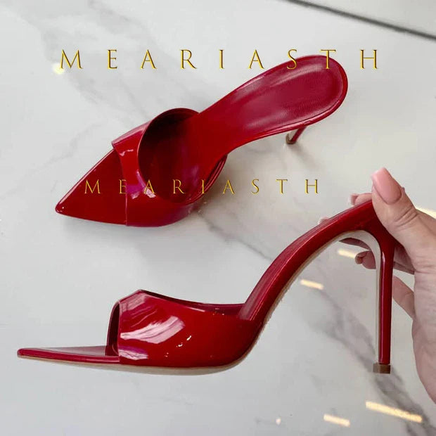 Ladies High-heeled Slippers Shoes Fashion Pointed Sexy Patent Leather Women with Open Toes and Party Wedding Stripper Sandals. LadyShow.Store