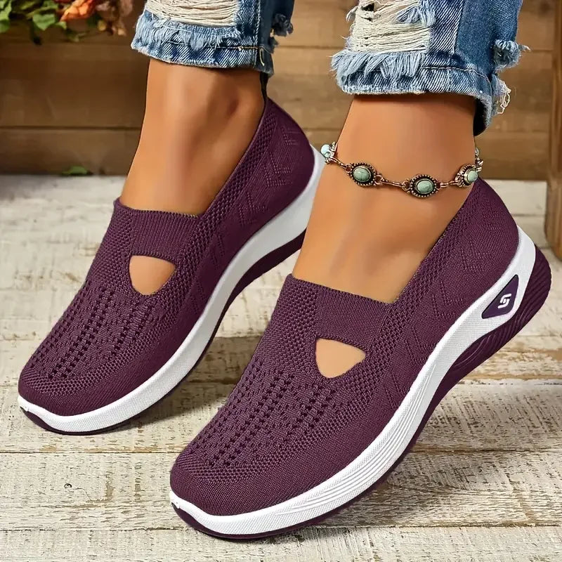 Women's shoes Solid Color Breathable Sneakers, casual sneaker women's summer sneakers, Low-top Knitted Casual Shoes Mom Shoes LadyShow.Store