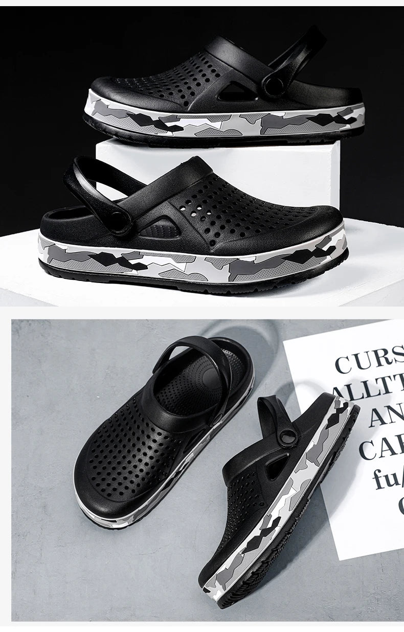 Men's summer casual hole shoes non slip lightweight breathable Two wearing men's sandals fashion comfort beach shoes slippers Pi-Mart