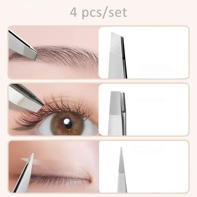 Ouriner Eyebrow Tweezers Set 4 Pcs Stainless Steel Eyebrow Forceps Professional Beauty Tool Set For Facial Hair Inward Growing LadyShow.Store