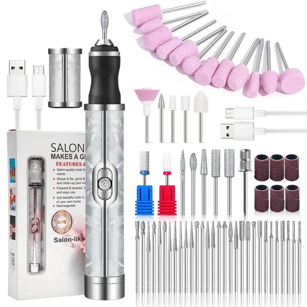 LINMANDA Rechargeable Electric Nail Grinder Nail Polishing Machine Portable Mini Electric Driil Pedicure Kit for Home Salon Tri Light Beauty