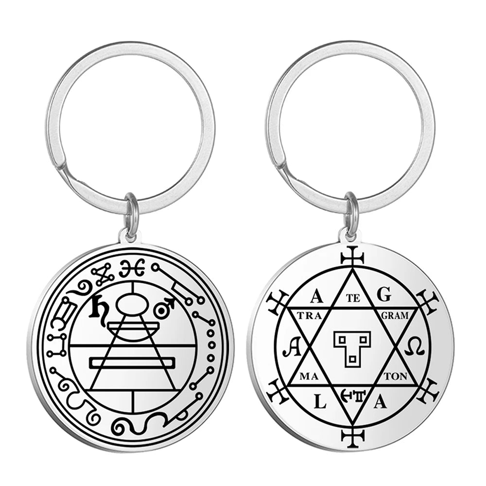 Dawapara Protection Secret Seal of Solomon Pendant Keychain Witchcraft Hexagram Wealth Fortune Amulet Stainless Steel Jewelry Pi-Mart