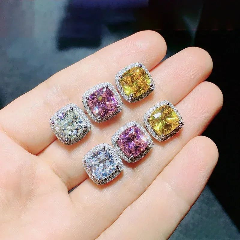 Huitan Classic Cushion Shape Stud Earrings with Brilliant Cubic Zirconia Stone Wedding Engagement Party Luxury Jewelry for Women Pi-Mart