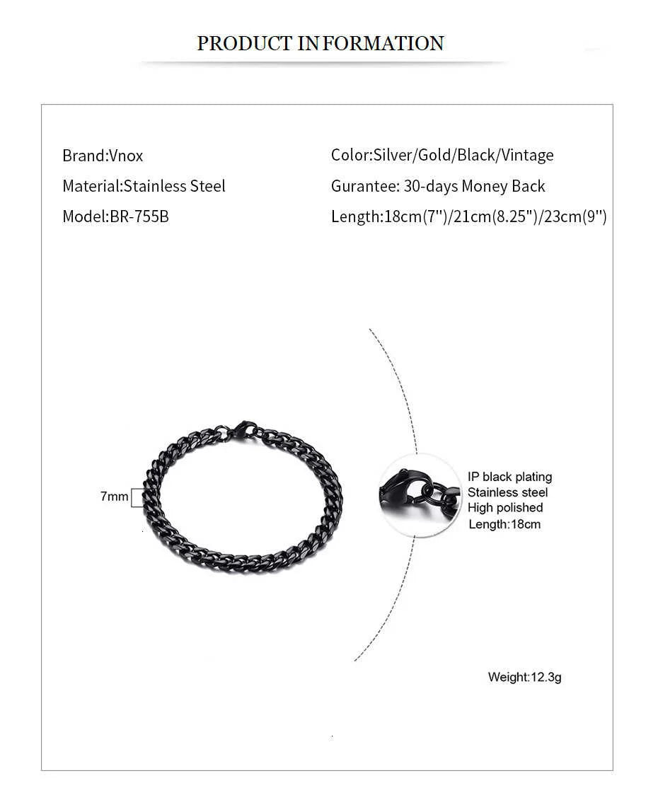 Vnox Mens Simple 3-11mm Stainless Steel Curb Cuban Link Chain Bracelets for Women Unisex Wrist Jewelry Gifts Pi-Mart