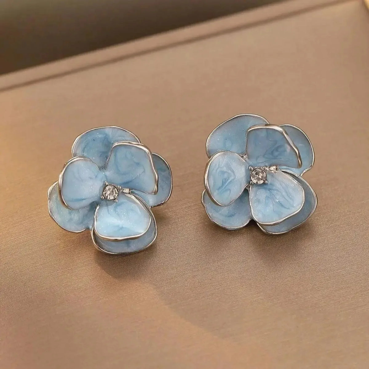 New Fashion Sweet Design Spring/Summer Blue Pink Enamel Flower Light Luxury High End Earrings Party Gifts for Women Jewelry Pi-Mart