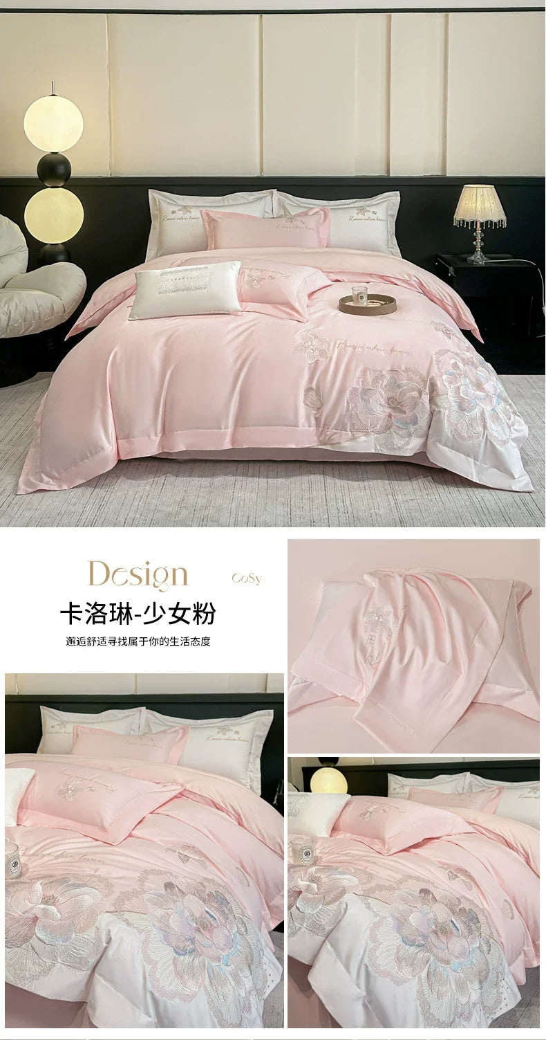 4pcs Light Luxury Style  120 Count Long Styl Cotton polyeste Embroidered Bedding Duvet Cover 200x230 220x240 Four Seasons Pi-Mart