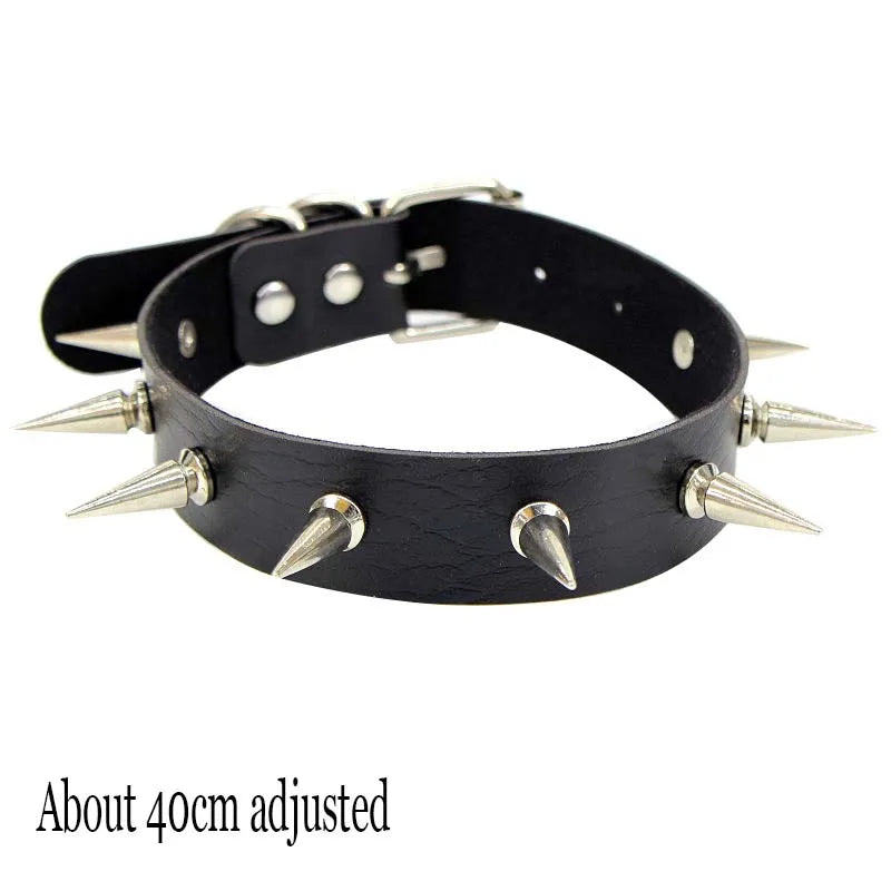 Black PU Leather Punk Choker Collar Necklace with Rivets Gothic Femme Jewelry for Party Club Sexy Goth Pendientes Pi-Mart