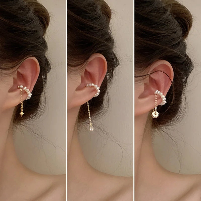 Irregular Pearl Ear Clip Fake Piercing Ear Cuff Artificial Pearls Ear Clips On Earrings Women French Retro Elegant Jewelry Gifts Pi-Mart