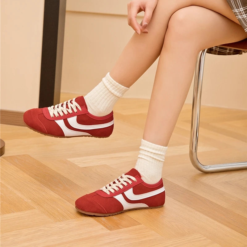 German Training Shoes Women 2026 New Genuine Leather Women Sneakers Flat Lace-up Retro Large Size Forrest Gump Shoes Women Pi-Mart