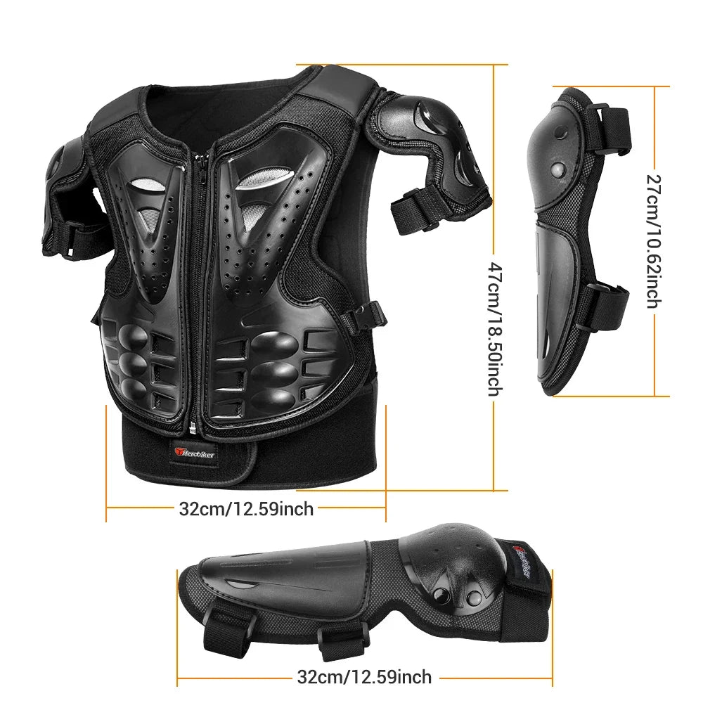 Kid's Motorcycle Armor Vest Protection Motocross Body Armor Jacket Protective Armors Riding Kneepads Moto Full Armor Children LadyShow.Store