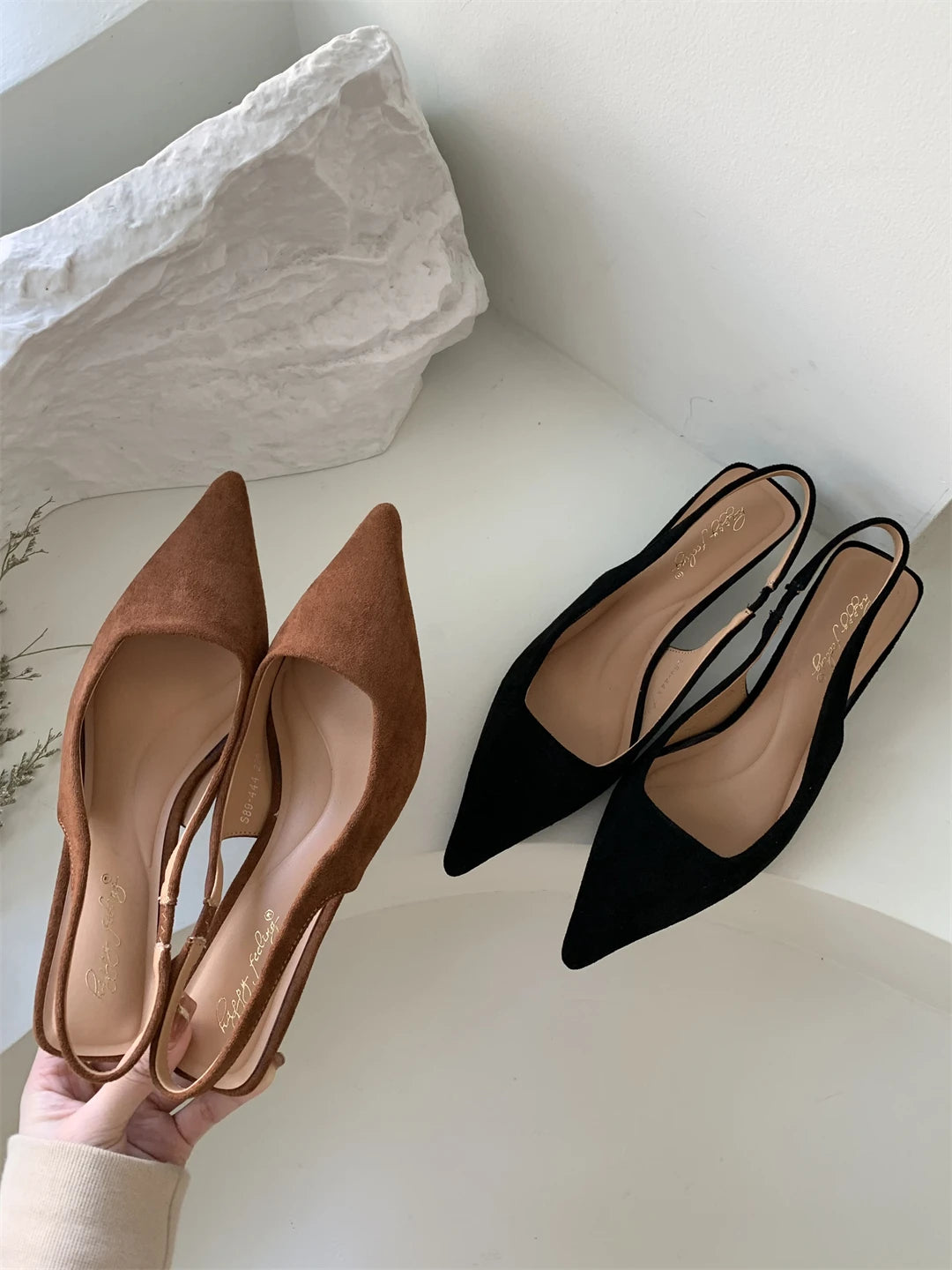 Bailamos Women Sandals Pointed Toe Elegant Low-heel Shoes Summer Fashion Slingback Woman Mules Shoes Pumps Dress Shoes Pi-Mart
