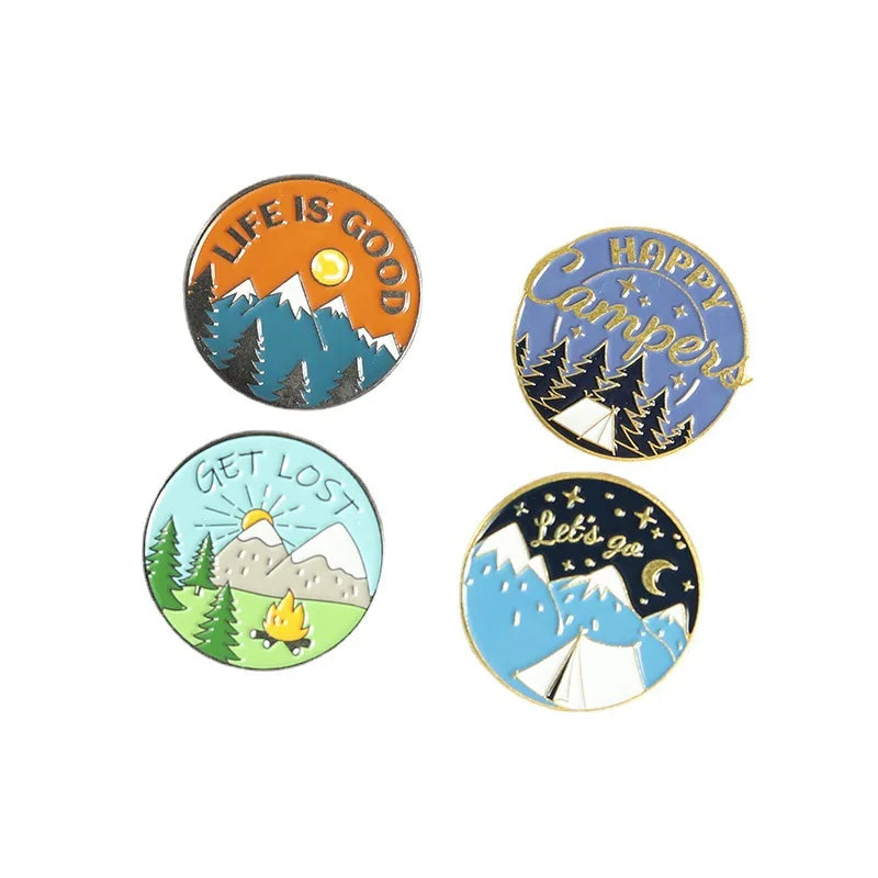 Scenic Snow Mountain Pine Tree Pattern Enamel Pin Social Power Brooch Custom Bag Lapel Shirt Badge Fun Cartoon Jewelry Gift for Pi-Mart