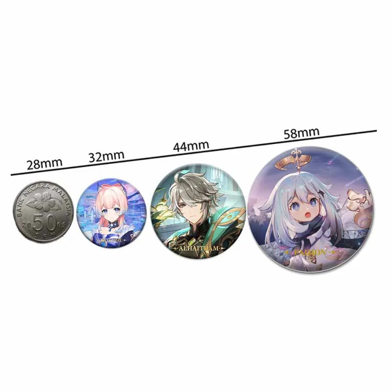 Genshin Impact Game Brooches 58mm Round Button Pins for Backpack Jackets Jewelry Cartoon Cosplay Badge Hutao Zhongli Xiao Badges Pi-Mart