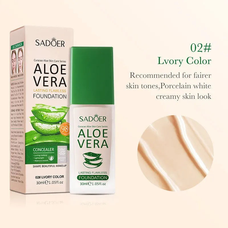 SADOER Aloe Vera Flawless Foundation for Long-lasting and Never Taking Off Makeup Without Getting Stuck Powder and Oil Control Tri Light Beauty
