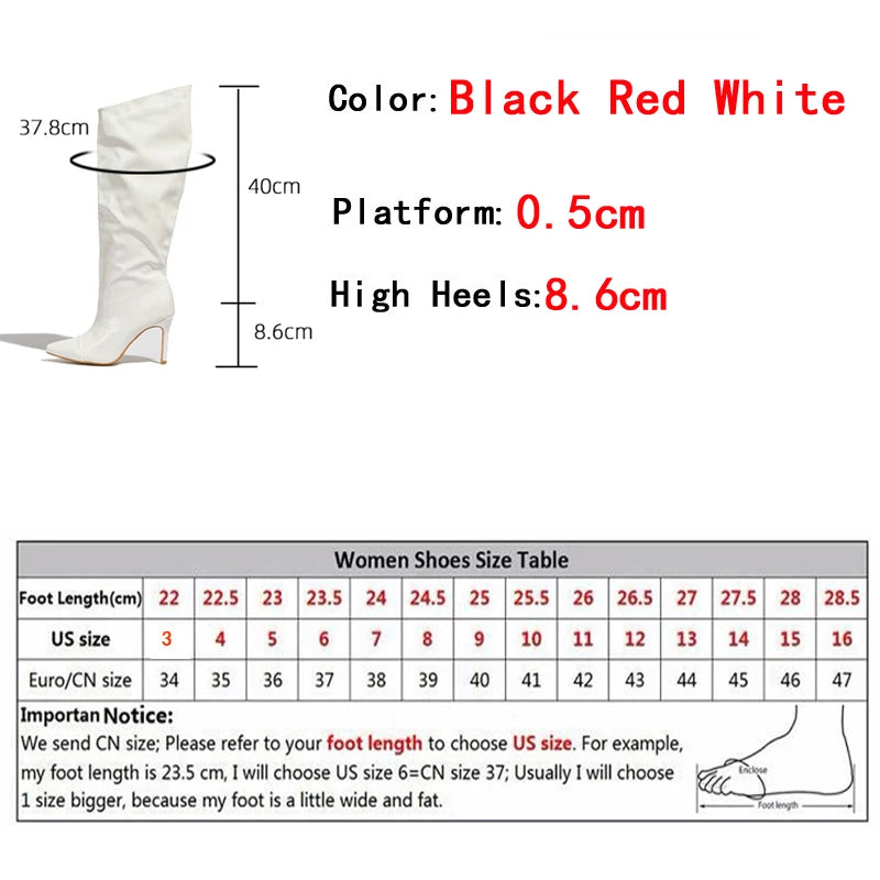 Liyke Fashion Runway Pleated Patent Leather Boots Female Pointed Toe Stiletto Heels Pumps Autumn Winter Knee High Shoes Women Pi-Mart