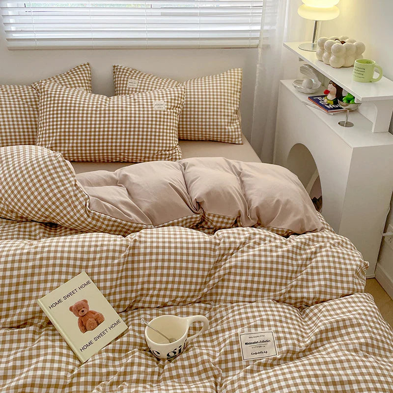 Plaid Style Bedding Set Skin-friendly Quilt Cover Pillowcase Bedsheet Home Bed Linen Sets Single/Full/Queen/King Size Bedclothes LadyShow.Store