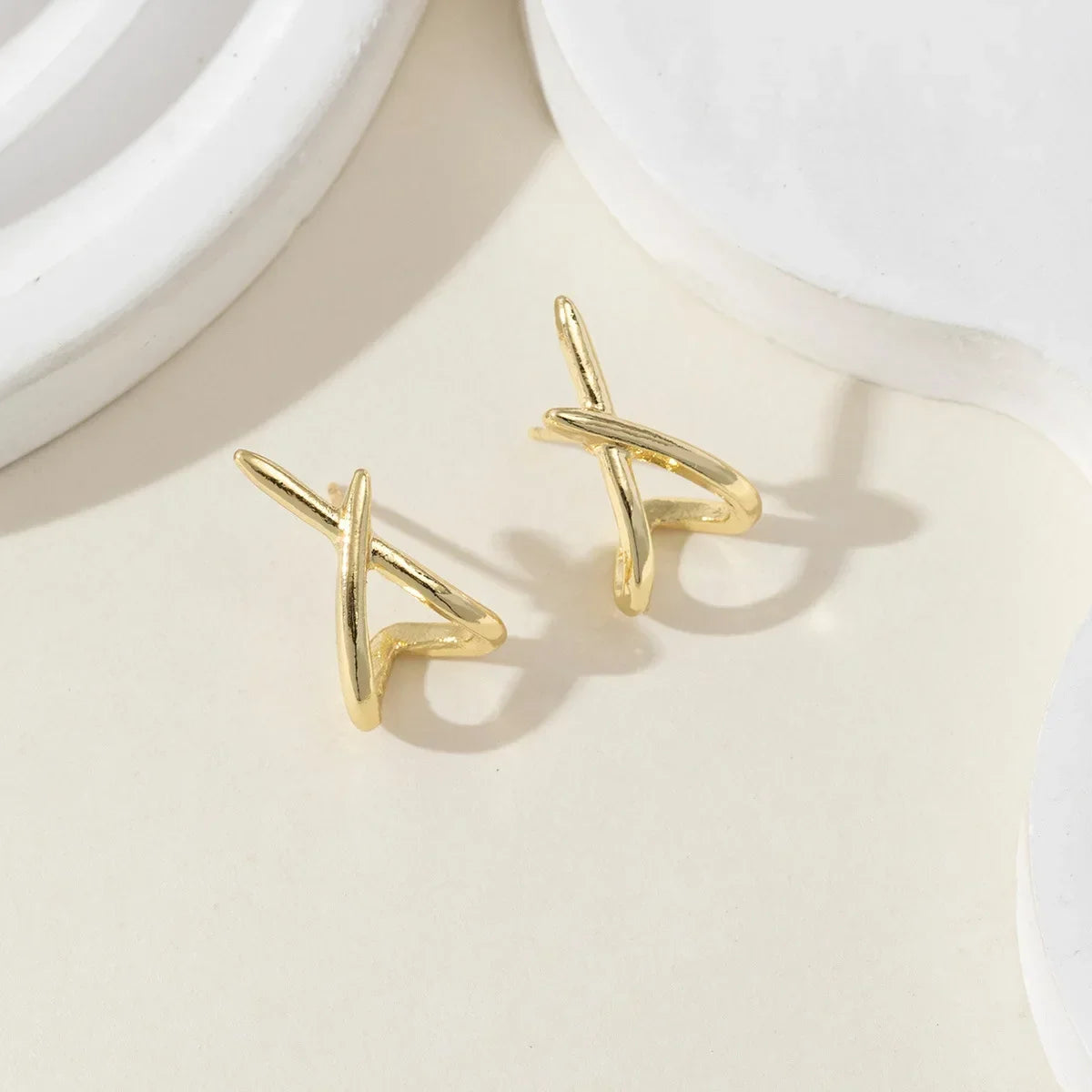 LATS Trendy Gold Color Cross Stud Earrings for Women Dainty Simple Minimalist Earring Fashion Jewelry Party Gifts Wholesale Pi-Mart