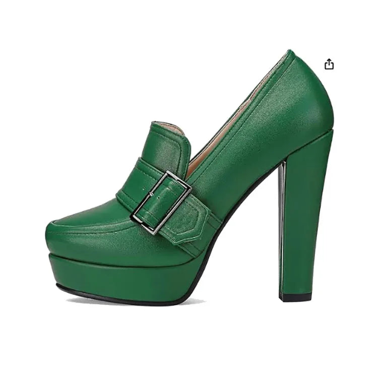 Round Toe High Heel Belt Buckle Women Single Shoes 2024 New Black Brown Spring  Autumn Waterproof Platform High Heels Size 34-43 Pi-Mart