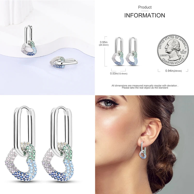 Genuine 925 Sterling Silver Love Feather Earrings Fit Original Charms Hoop For Women Girls Stud Earring Fine Jewelry Gifts Pi-Mart