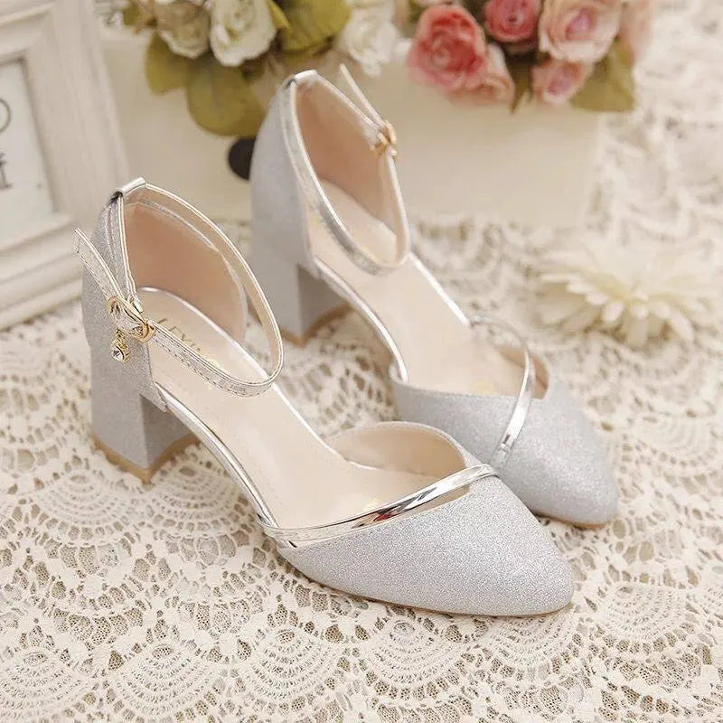 Fashion Spring and Summer Black High-heeled Shoes Women's High-quality Silver Wedding High-heeled Shoes Women's Gold Party Pump Pi-Mart