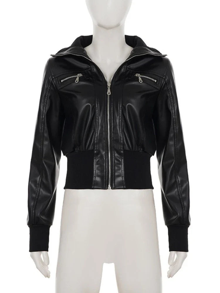 AltGoth Amercian Vintage Pu Leather Jacket Women Streetwear Harajuku Grunge Emo Alternative Grunge Zipper Casual Coats Female LadyShow.Store