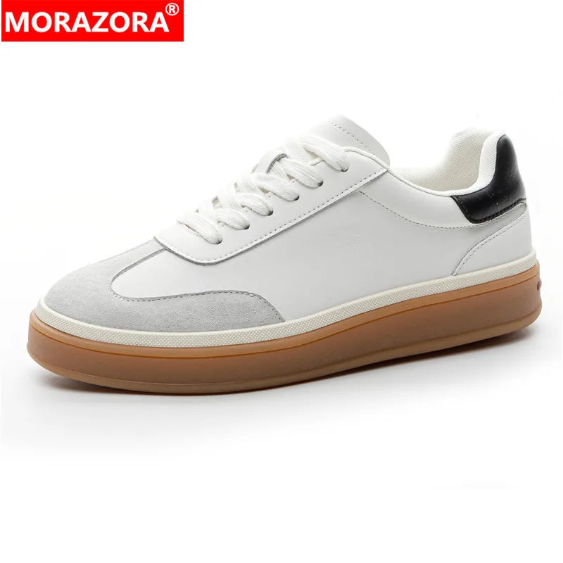 MORAZORA 2026 New Genuine Leather Shoes Women Sneakers Lace Up Spring Summer Fashion Platform Flats Ladies Casual Shoes Pi-Mart