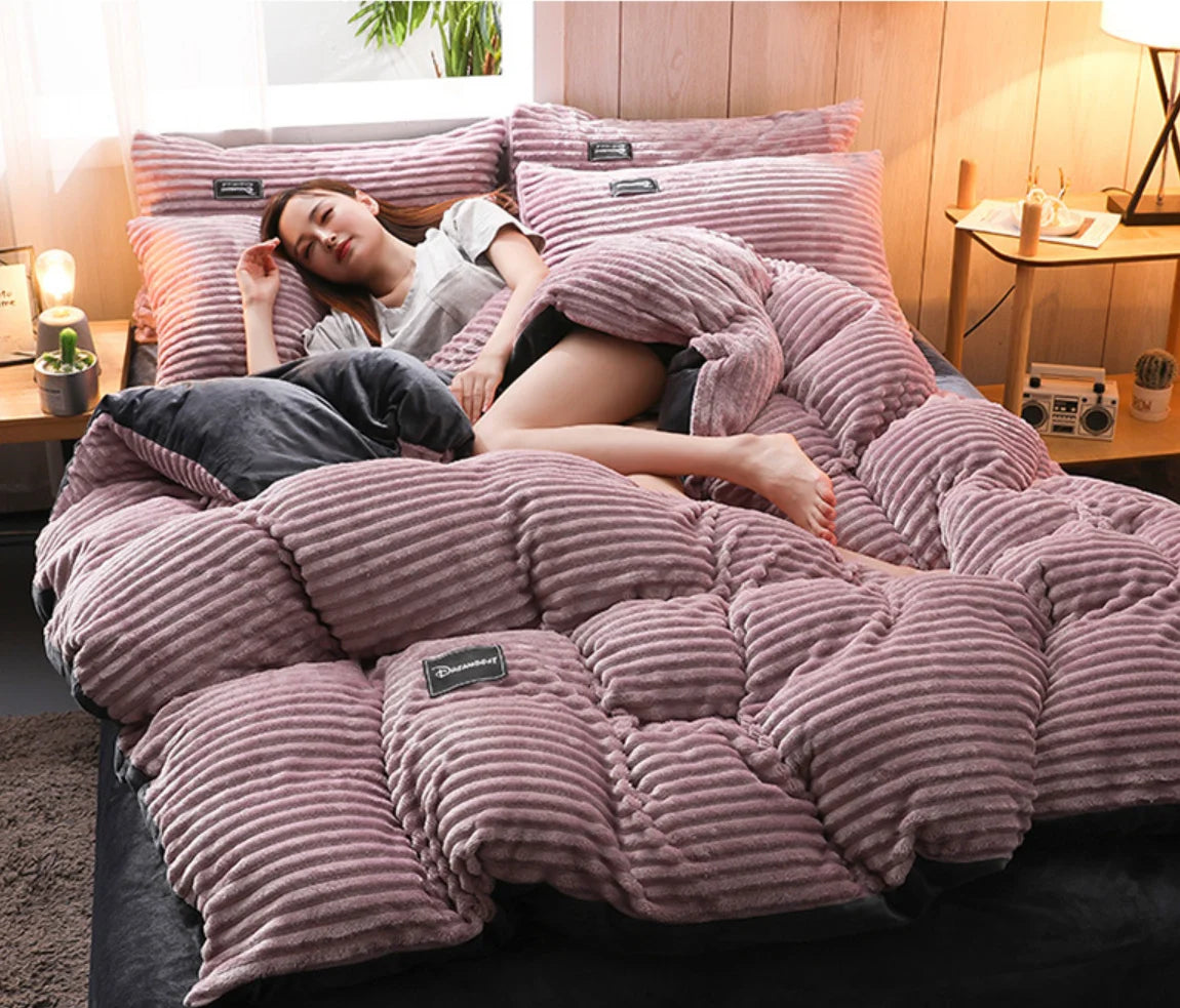 Warm Winter Duvet Cover Bedding Set Thick Solid Color Velvet Double Soft Quilt Cover Twin Queen King Comforter Cover Sets 220*24 Pi-Mart
