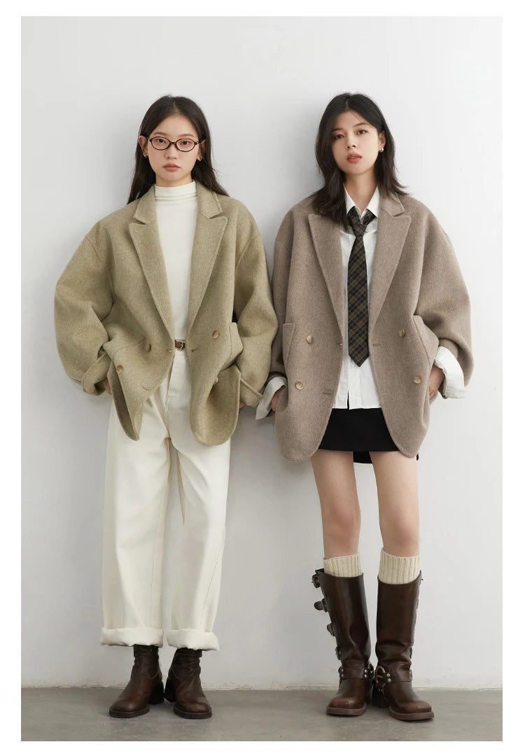 CHIC VEN New Women Woolen Coat Loose Solid Mid-length Double-sided Oversized Office Ladies Jackets Outerwear Autumn Winter 2026 Pi-Mart