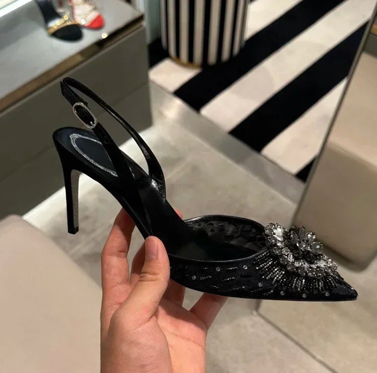 White Wedding Shoes, Rhinestone Pointed Crystal Toe Sandals, New High-heeled Shoes, Sexy Single Shoes Pi-Mart
