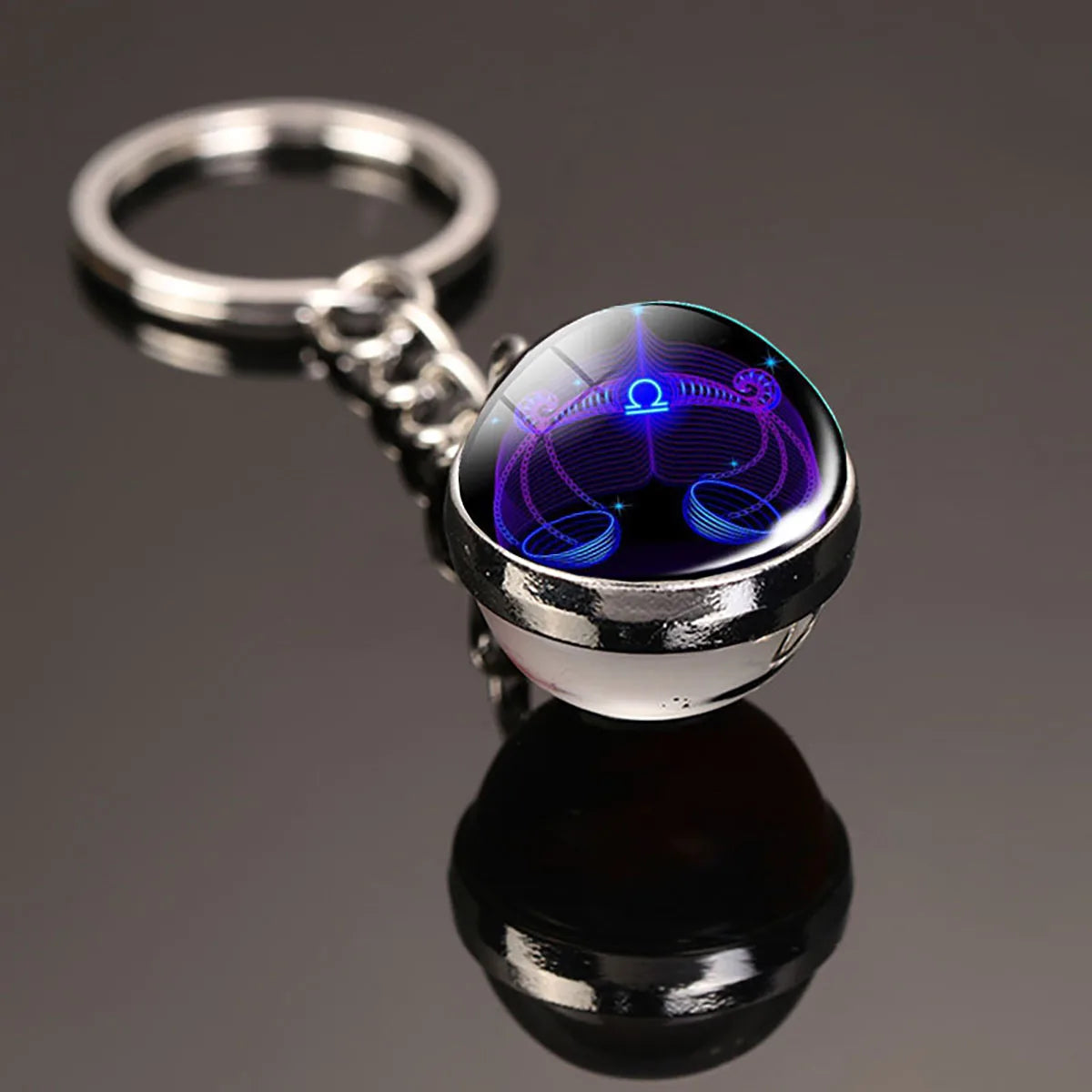 12 Constellation Key Chain Luminous Double Sided Glass Ball Pendant 12 Zodiac Key Chain Fashion Birthday Gift for Men and Women Pi-Mart