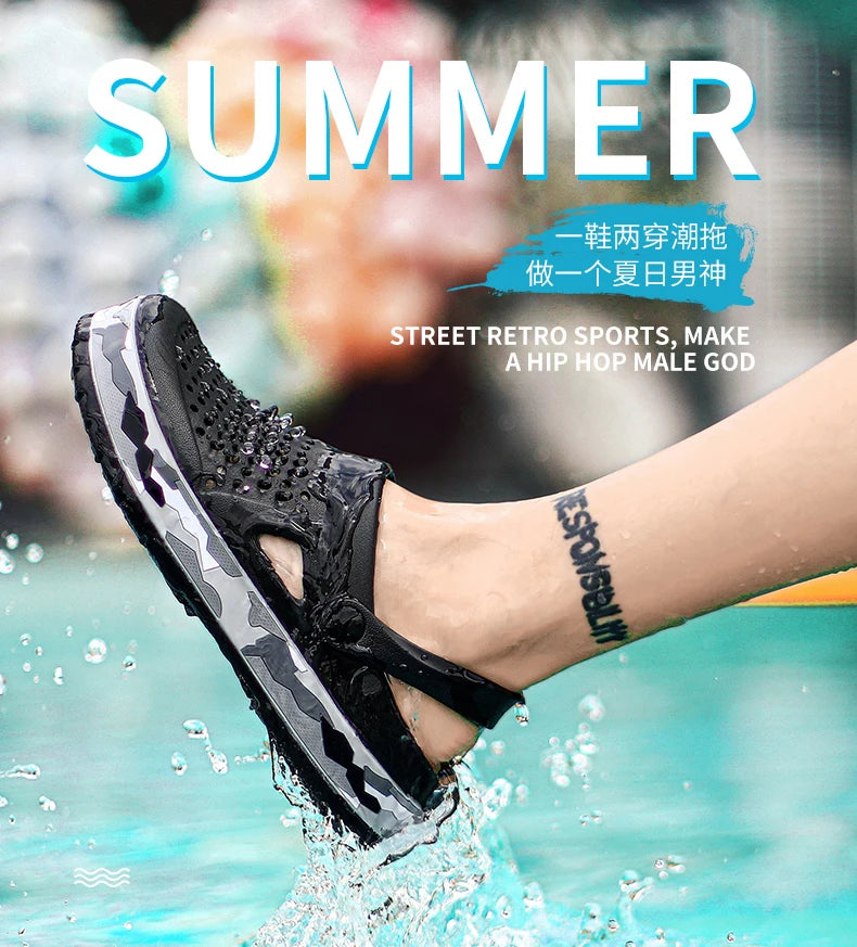 Men's summer casual hole shoes non slip lightweight breathable Two wearing men's sandals fashion comfort beach shoes slippers Pi-Mart