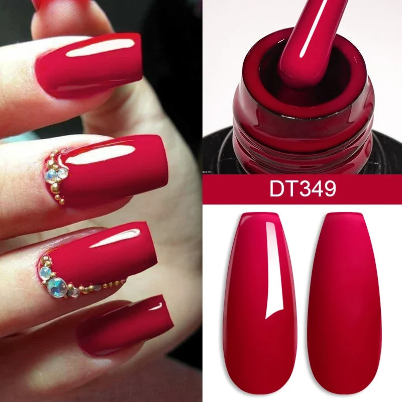 MEET ACROSS 7ml Red Gel Nail Polish Crystal Semi Permanent Soak Off UV Gel Varnish Nail Art Manicure Base Matte Top Coat Vernis Tri Light Beauty