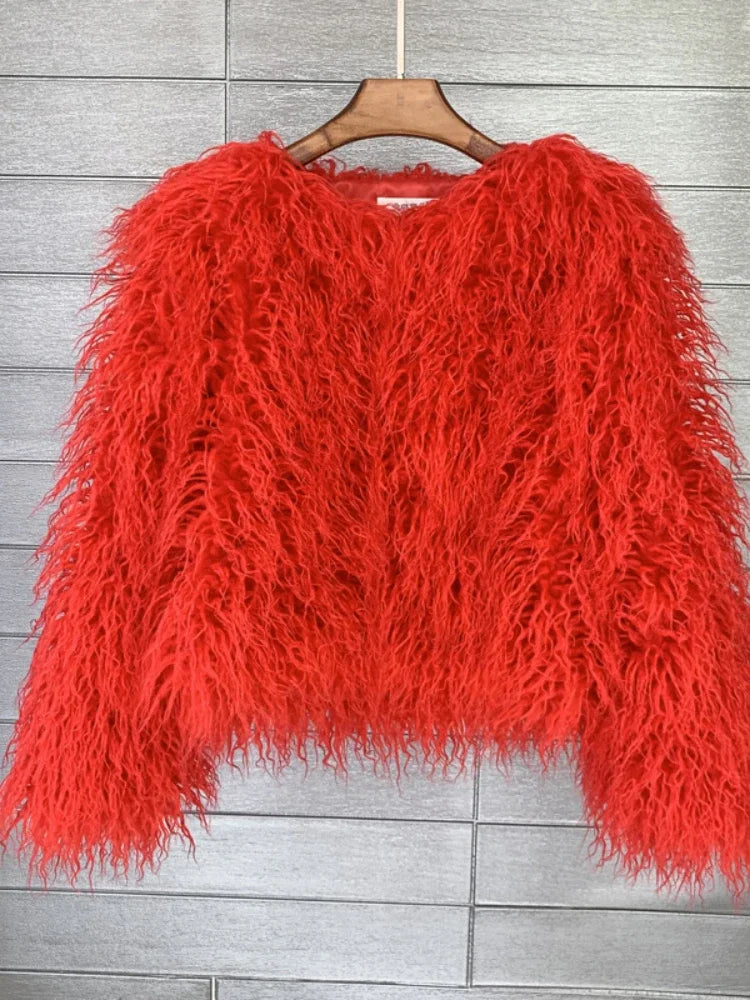 Colorful Warm Faux Women Fur Coat  Black White Pink Plush Coat Female Jacket Fur Autumn Winter Shaggy Outerwear High Street 2025 LadyShow.Store