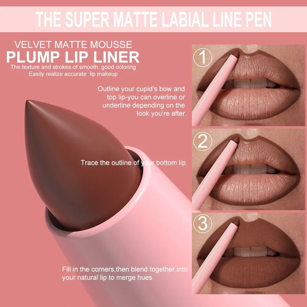 Lip Liner Pencil Long-Lasting Matte Creamy Plumping Lip Stain Waterproof Natural Nude Brown Slim Lip Liner Makeup Pi-Mart