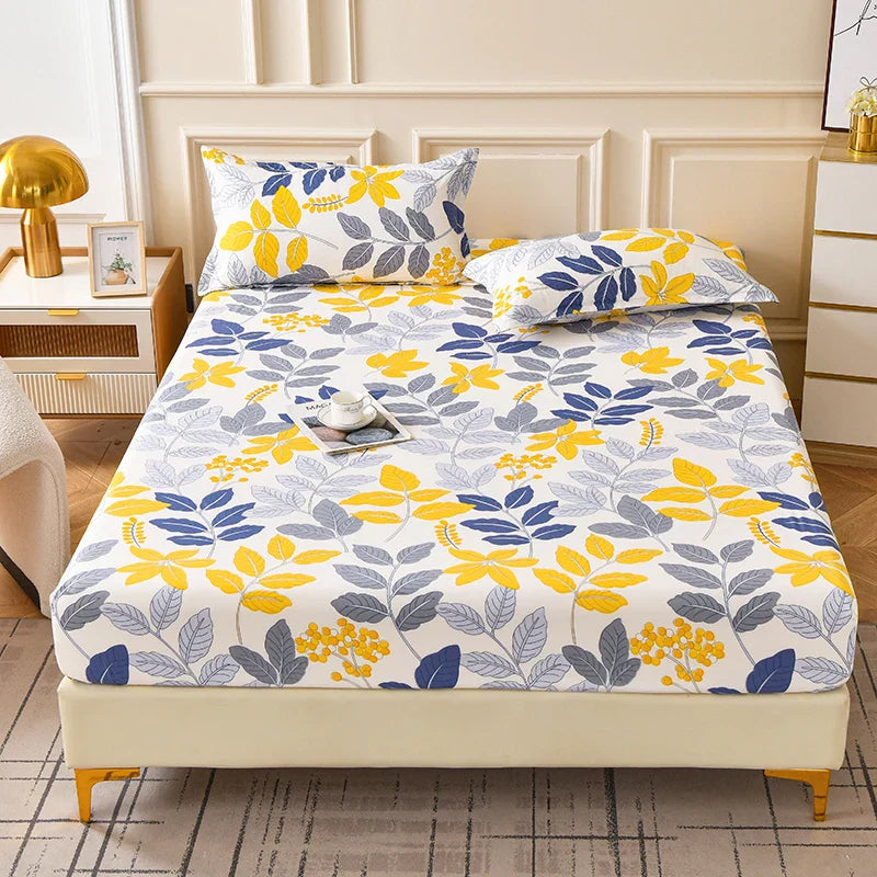 Red Flower Printed Bed Sheet Sets Queen/King Size sabanas cama matrimonial Reactive Printed Fitted Bedsheets for Double Bed LadyShow.Store