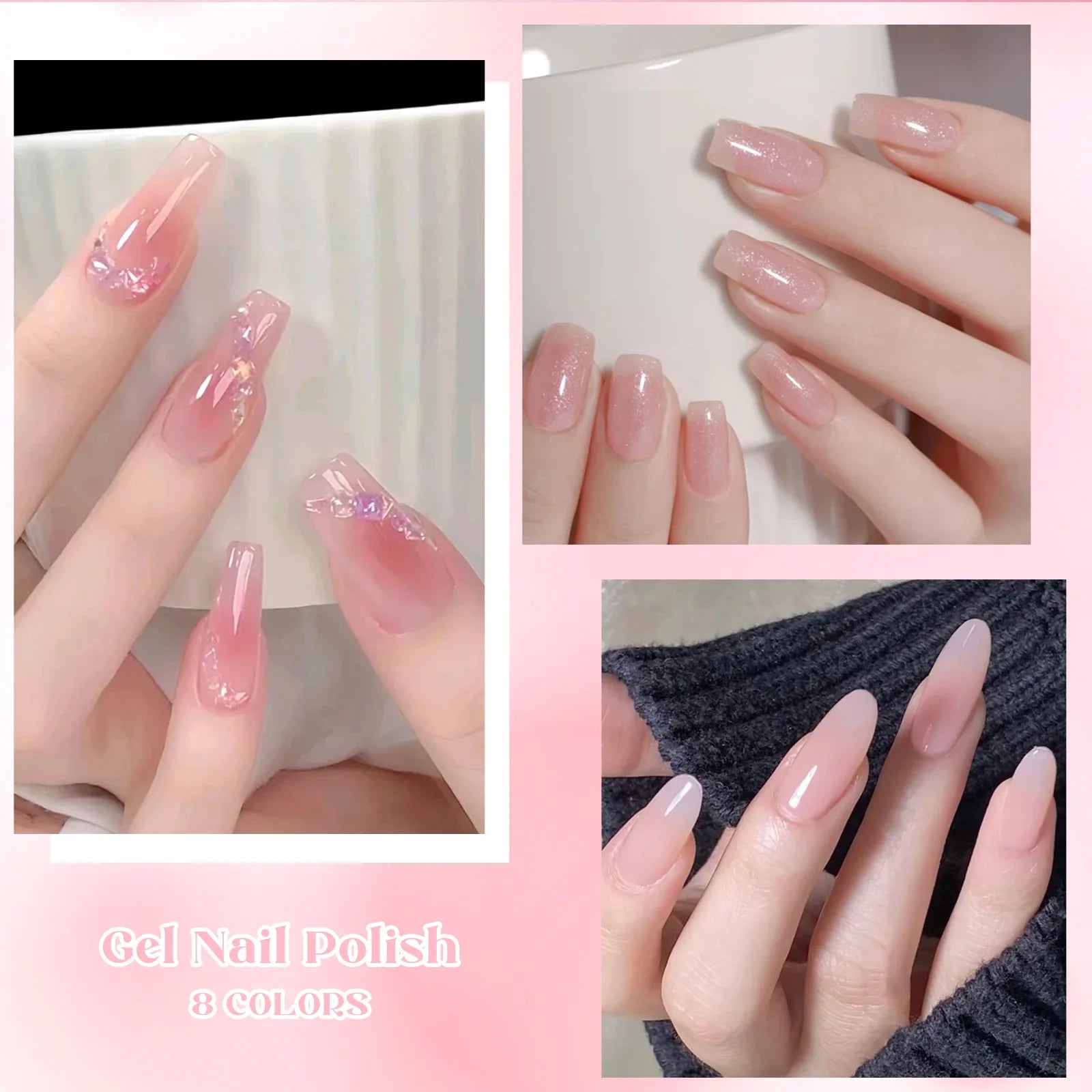 8pcs Nude Jelly Gel Nail Polish Set With Box Translucent Color Semi Permanent Soak Off UV LED Gel Varnish Nail Supplies Manicure Tri Light Beauty
