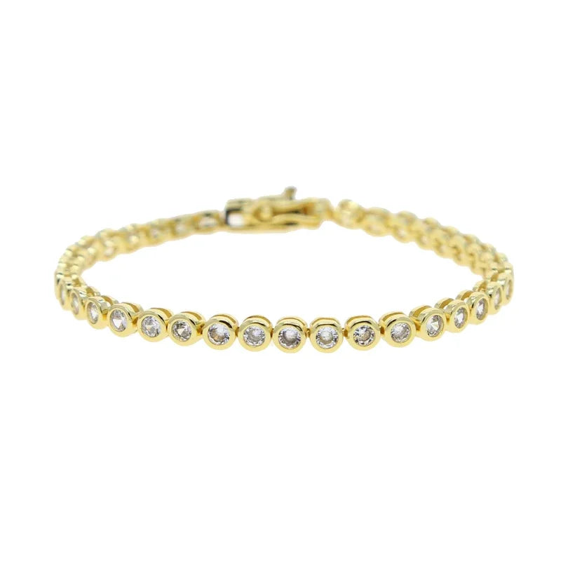 Geometric High Quality Fashion Women Jewelry Bezel Set Round Shaped Tennis Chain Bracelet Necklace Set Pi-Mart