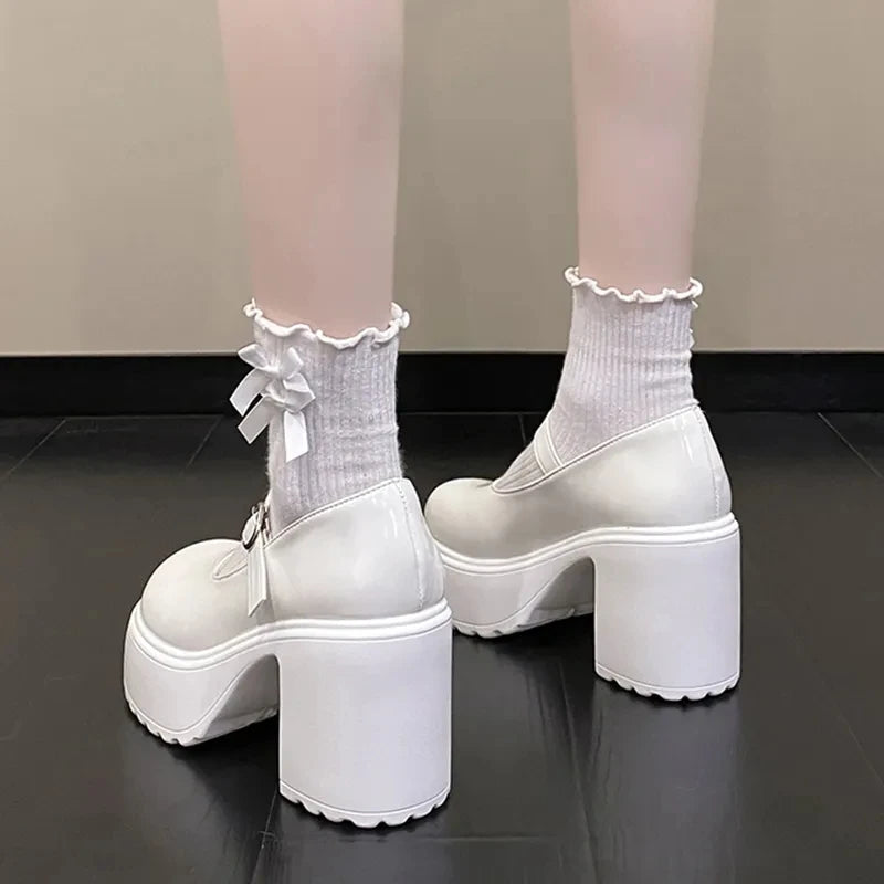 Black Super High Heels Mary Jane Shoes Women 2026 Goth Chunky Platform Pumps Woman Plus Size Ankle Buckle Party Lolita Shoes 42 Pi-Mart