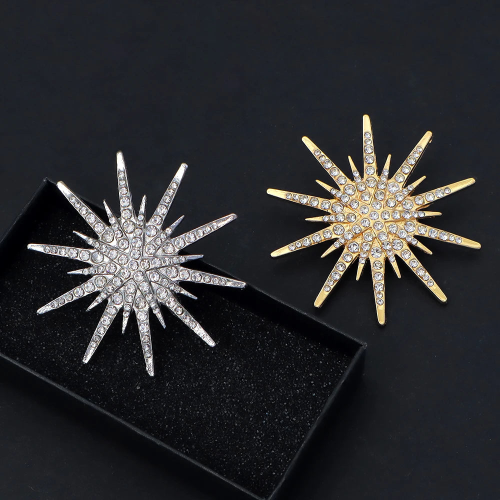 Rhinestone Hexagram Brooches for Women Men Fashion Starburst Metal Lapel Pin Clothes Accessories Office Leisure Jewelry Gift Pi-Mart