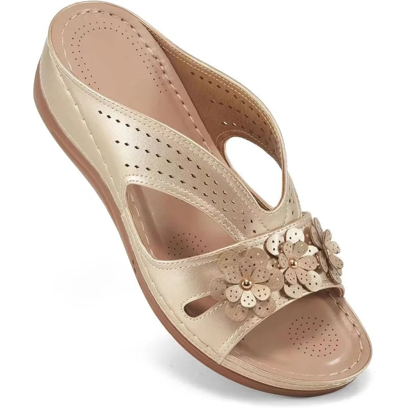New Women's Slippers Casual Flower Hollow Wedge Beach Shoes Outdoor Fashion Platform Comfortable Non-slip Sandals Plus size 43 Pi-Mart