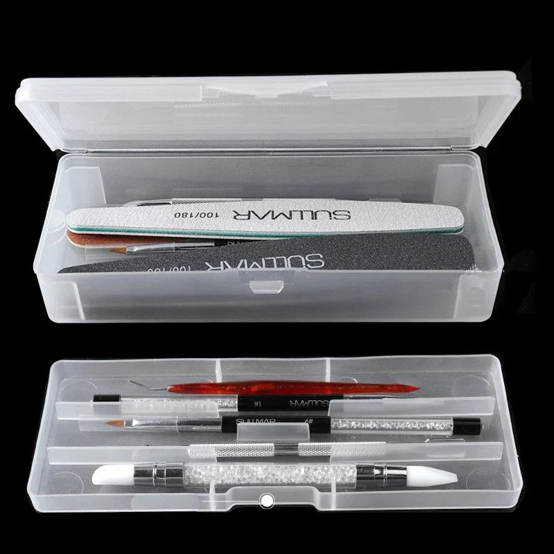 1Pc Rectangle Double-layer Nail Art Tool Empty Storage Box Tweezers Clippers Pens Polishing Nail Buffer Files Plastic Container Tri Light Beauty