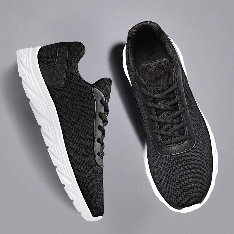 Men's Casual Sports Shoes Men's Black Mesh Breathable Running Shoes Soft Bottom Light Flat Bottom Work Shoes Pi-Mart
