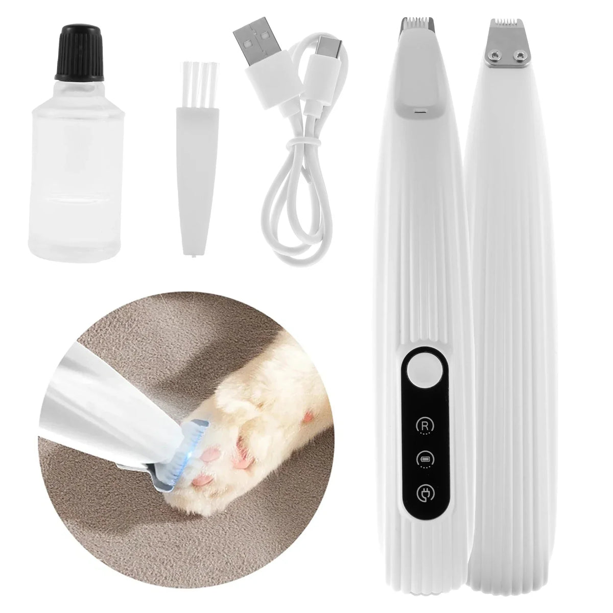 Pet Dog Paw Trimmer with LED Light Low Noise Shaver High-Speed Waterproof Dog Cat Hair Trimmer Clippers Cordless Grooming Tool Pi-Mart