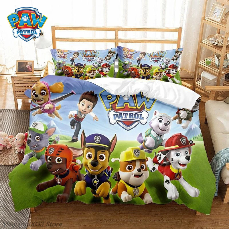 Paw Patrol Cute Puppy Duvet Cover Set, Cartoon Anime Quilt Cover with Pillowcase, Soft Bedding, Bedroom Decor Gift for Kids Pi-Mart
