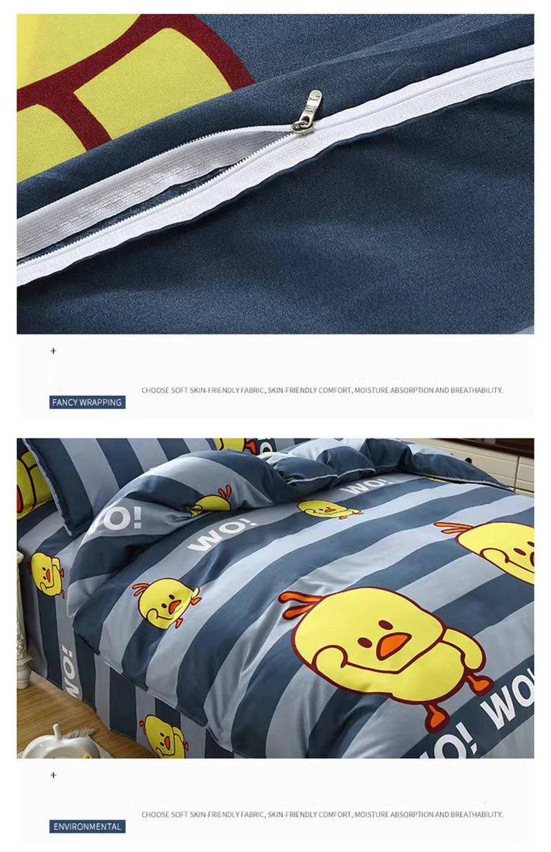 Lovely Cartoon King Size Duvet Cover Set 220x240 Skin Friendly Double Bed Quilt Cover Blanket Comforter Cover and Pillowcase Pi-Mart