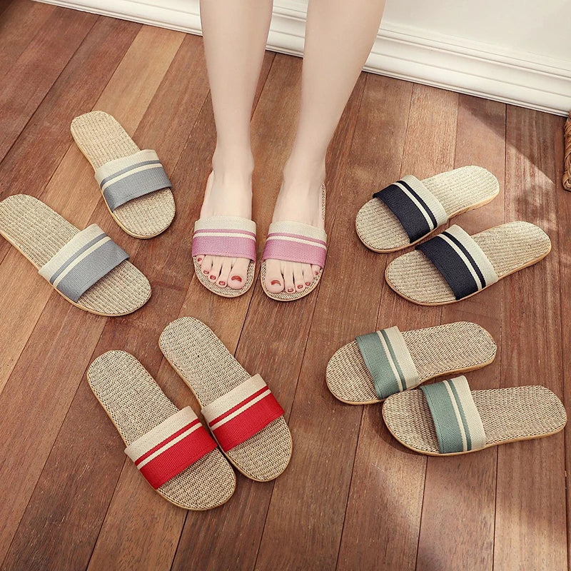 Hemp Casual Slippers Women Home Flats Spring Summer Luxury Designer Shoes Ladies 2026 Fashion Indoor Slides Couple Lightweight LadyShow.Store