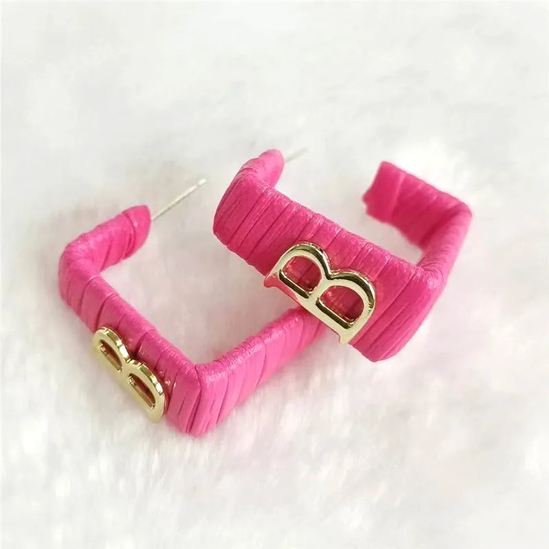 28 Colors Zebra Pu Leather Square Hoop Earrings For Women Fashion Jewelry Letter Alphabet Geometric Stripe Pendientes Mujer Pi-Mart